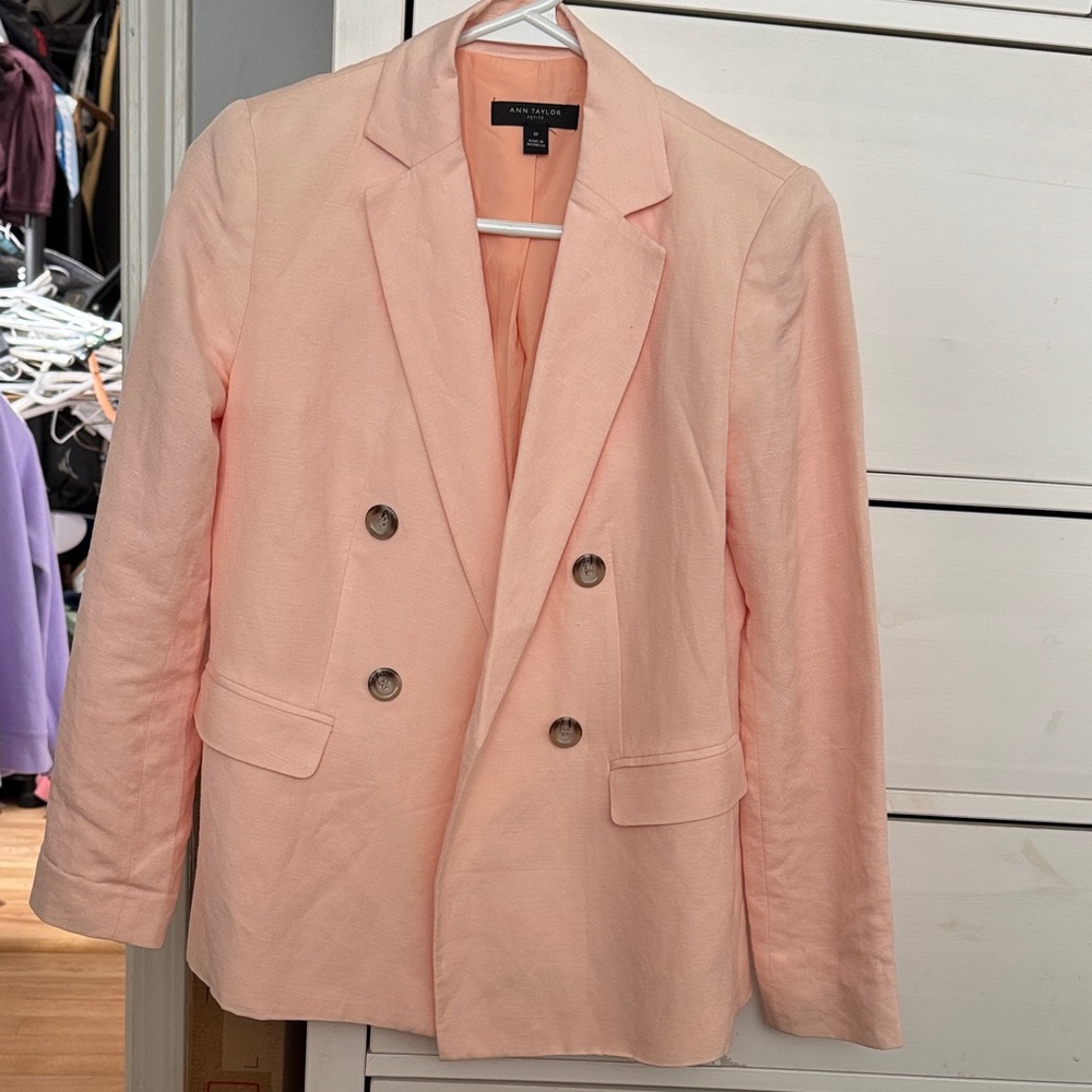 Ann Taylor Women's Peach Double-Breasted Blazer